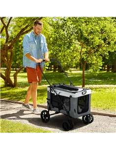 PawHut Foldable Dog Stroller, Pet Travel Crate, with Detachable Carrier, Soft Padding, for Mini, Small Dogs - Grey 2