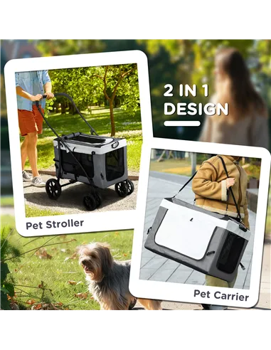 PawHut Foldable Dog Stroller, Pet Travel Crate, with Detachable Carrier, Soft Padding, for Mini, Small Dogs - Grey