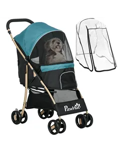 PawHut Pet Stroller for Small and Miniature Dogs, with Rain Cover - Dark Green
