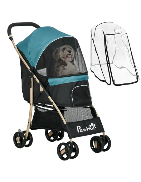 PawHut Pet Stroller for Small and Miniature Dogs, with Rain Cover - Dark Green