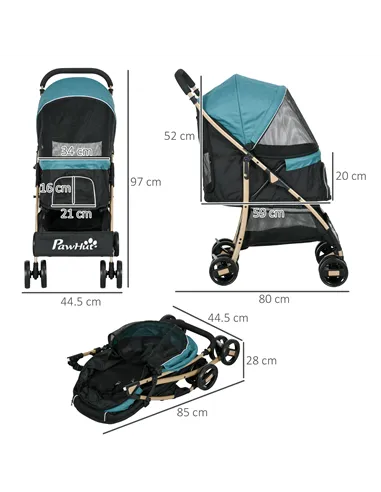 PawHut Pet Stroller for Small and Miniature Dogs, with Rain Cover - Dark Green