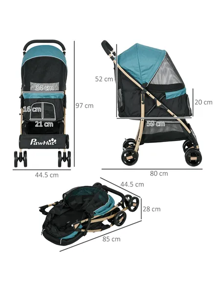 PawHut Pet Stroller for Small and Miniature Dogs, with Rain Cover - Dark Green