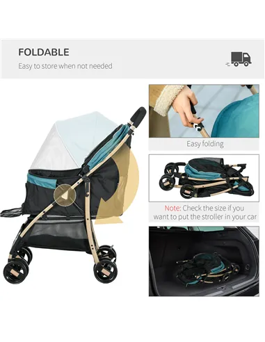 PawHut Pet Stroller for Small and Miniature Dogs, with Rain Cover - Dark Green