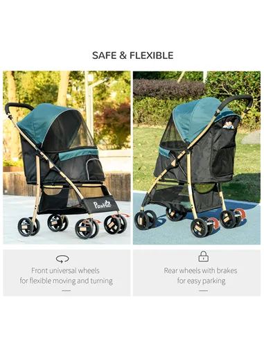 PawHut Pet Stroller for Small and Miniature Dogs, with Rain Cover - Dark Green