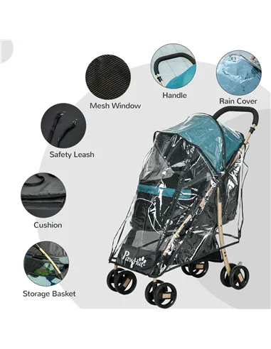 PawHut Pet Stroller for Small and Miniature Dogs, with Rain Cover - Dark Green