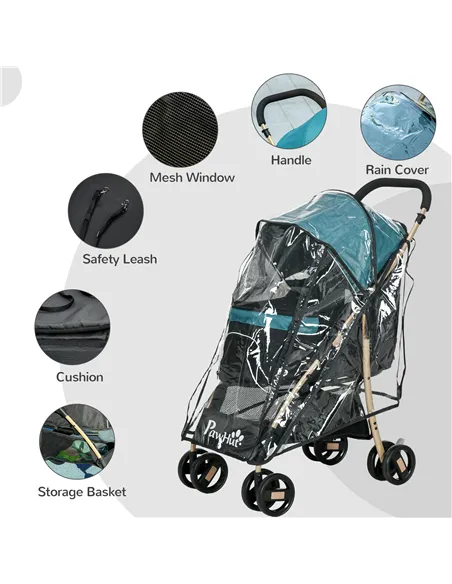 PawHut Pet Stroller for Small and Miniature Dogs, with Rain Cover - Dark Green