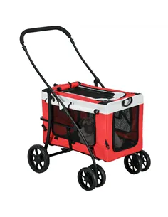 PawHut Foldable Dog Stroller, Pet Travel Crate, with Detachable Carrier, Soft Padding, for Mini, Small Dogs - Red