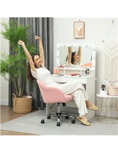 HOMCOM 46-56 cm Teddy Fleece Office Chair - Pink 2