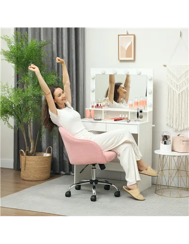 HOMCOM 46-56 cm Teddy Fleece Office Chair - Pink