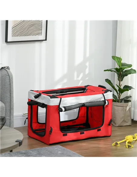 PawHut Foldable Dog Stroller, Pet Travel Crate, with Detachable Carrier, Soft Padding, for Mini, Small Dogs - Red