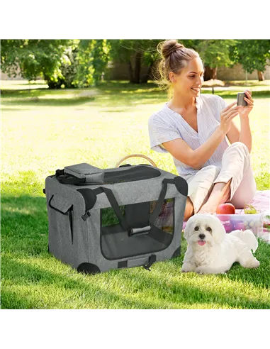 PawHut Oxford Fabric Folding Pet Carrier Bag Grey