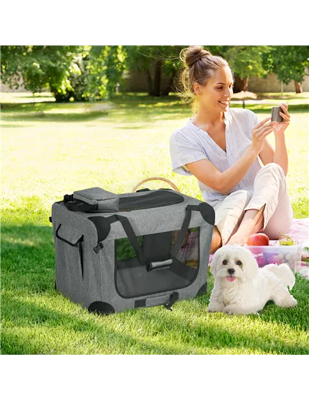 PawHut Oxford Fabric Folding Pet Carrier Bag Grey