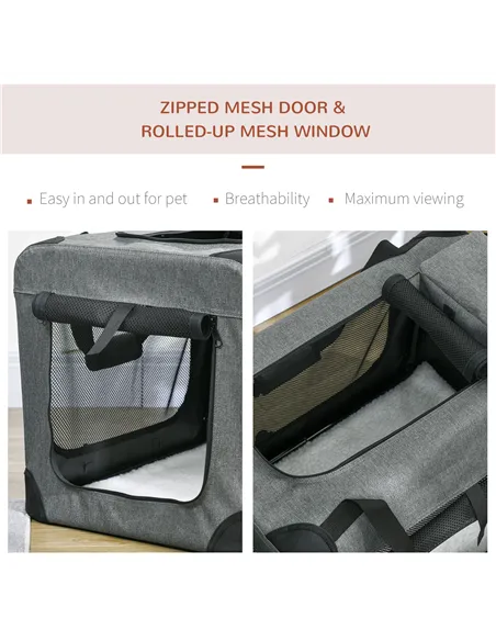 PawHut Oxford Fabric Folding Pet Carrier Bag Grey