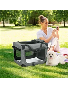 PawHut 70cm Oxford Folding Pet Carrier Bag Grey 2