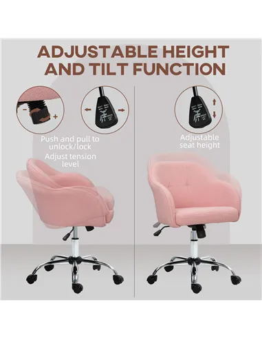 HOMCOM 46-56 cm Teddy Fleece Office Chair - Pink