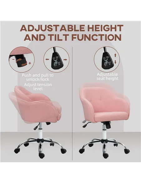 HOMCOM 46-56 cm Teddy Fleece Office Chair - Pink