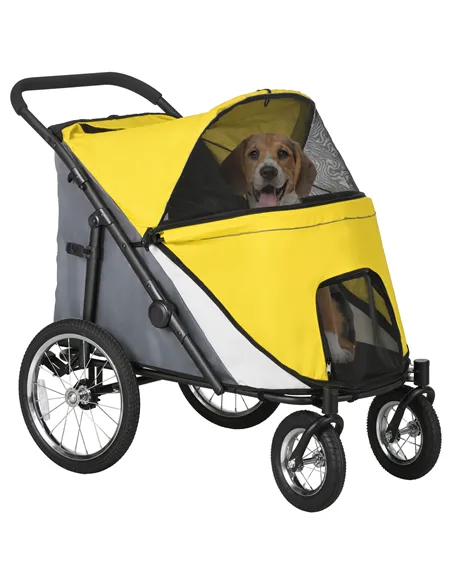 PawHut Foldable Pet Stroller, with Washable Cushion, Storage Bags, Safety Leash, for Medium, Large Dogs, Cats - Yellow