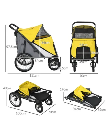 PawHut Foldable Pet Stroller, with Washable Cushion, Storage Bags, Safety Leash, for Medium, Large Dogs, Cats - Yellow
