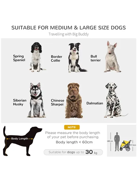 PawHut Foldable Pet Stroller, with Washable Cushion, Storage Bags, Safety Leash, for Medium, Large Dogs, Cats - Yellow