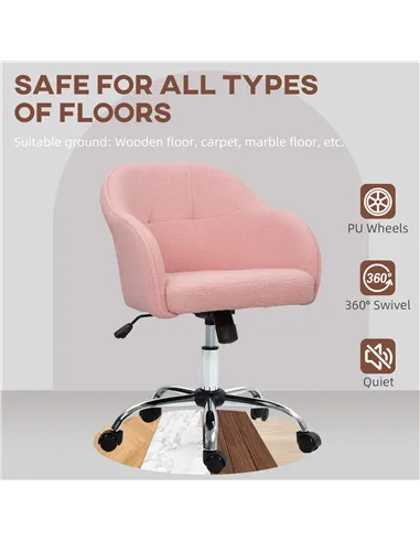 HOMCOM 46-56 cm Teddy Fleece Office Chair - Pink