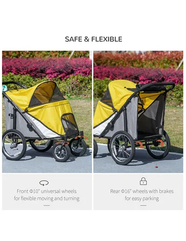 PawHut Foldable Pet Stroller, with Washable Cushion, Storage Bags, Safety Leash, for Medium, Large Dogs, Cats - Yellow