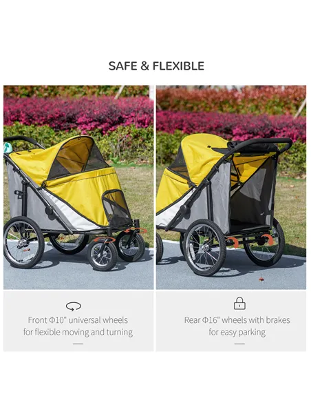 PawHut Foldable Pet Stroller, with Washable Cushion, Storage Bags, Safety Leash, for Medium, Large Dogs, Cats - Yellow
