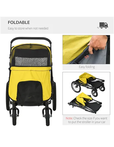 PawHut Foldable Pet Stroller, with Washable Cushion, Storage Bags, Safety Leash, for Medium, Large Dogs, Cats - Yellow