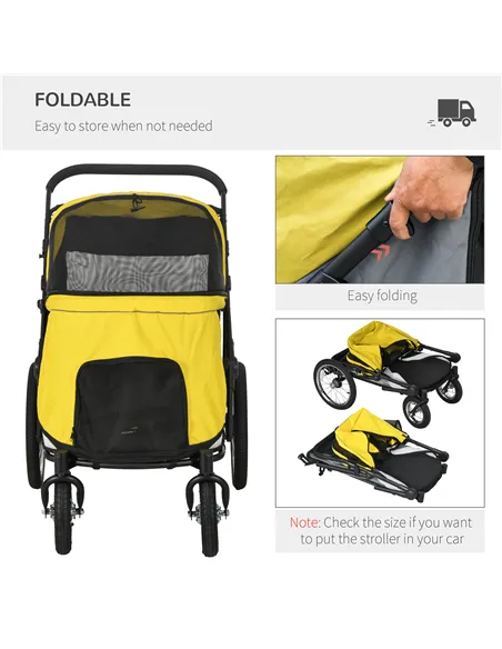 PawHut Foldable Pet Stroller, with Washable Cushion, Storage Bags, Safety Leash, for Medium, Large Dogs, Cats - Yellow