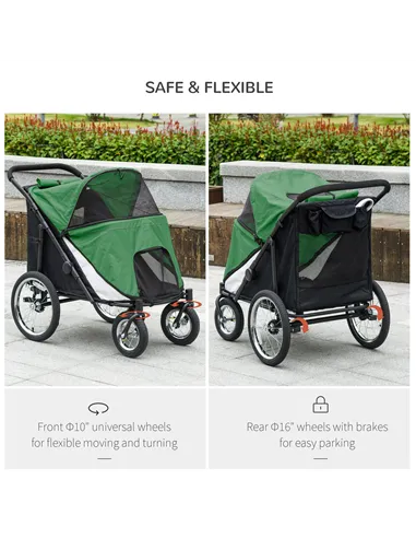 PawHut Foldable Pet Stroller, with Washable Cushion, Storage Bags, Safety Leash, for Medium, Large Dogs, Cats - Green
