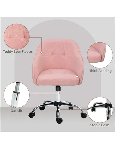 HOMCOM 46-56 cm Teddy Fleece Office Chair - Pink