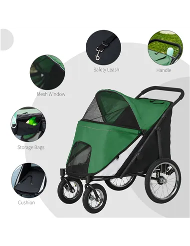 PawHut Foldable Pet Stroller, with Washable Cushion, Storage Bags, Safety Leash, for Medium, Large Dogs, Cats - Green