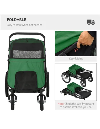 PawHut Foldable Pet Stroller, with Washable Cushion, Storage Bags, Safety Leash, for Medium, Large Dogs, Cats - Green
