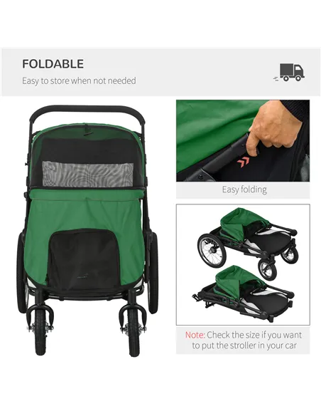 PawHut Foldable Pet Stroller, with Washable Cushion, Storage Bags, Safety Leash, for Medium, Large Dogs, Cats - Green