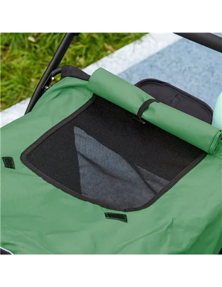 PawHut Foldable Pet Stroller, with Washable Cushion, Storage Bags, Safety Leash, for Medium, Large Dogs, Cats - Green
