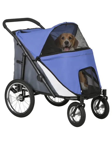 PawHut Foldable Pet Stroller, with Washable Cushion, Storage Bags, Safety Leash, for Medium, Large Dogs, Cats - Blue