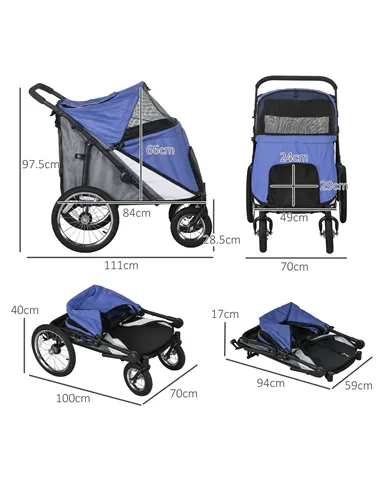 PawHut Foldable Pet Stroller, with Washable Cushion, Storage Bags, Safety Leash, for Medium, Large Dogs, Cats - Blue