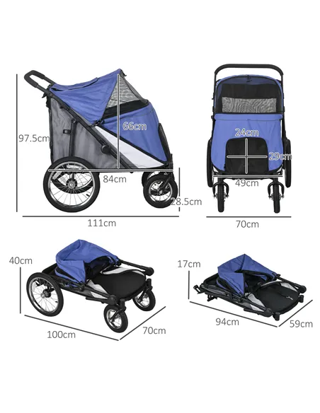 PawHut Foldable Pet Stroller, with Washable Cushion, Storage Bags, Safety Leash, for Medium, Large Dogs, Cats - Blue