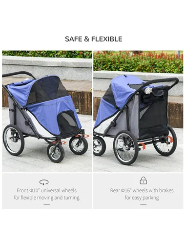 PawHut Foldable Pet Stroller, with Washable Cushion, Storage Bags, Safety Leash, for Medium, Large Dogs, Cats - Blue