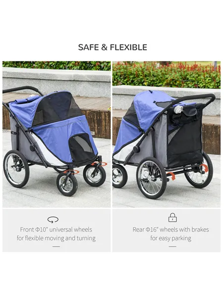 PawHut Foldable Pet Stroller, with Washable Cushion, Storage Bags, Safety Leash, for Medium, Large Dogs, Cats - Blue