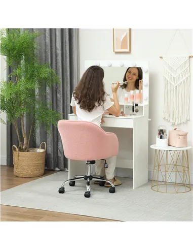 HOMCOM 46-56 cm Teddy Fleece Office Chair - Pink