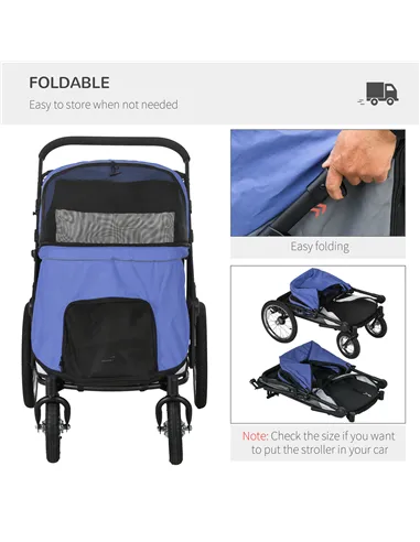 PawHut Foldable Pet Stroller, with Washable Cushion, Storage Bags, Safety Leash, for Medium, Large Dogs, Cats - Blue