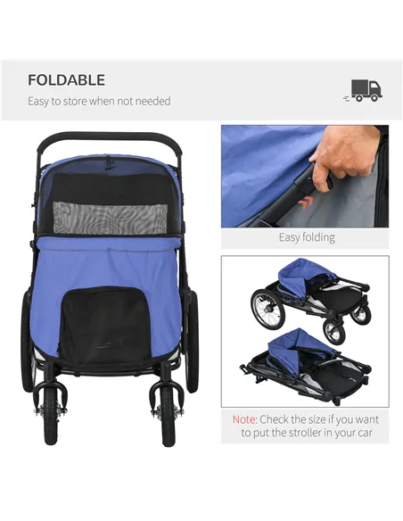 PawHut Foldable Pet Stroller, with Washable Cushion, Storage Bags, Safety Leash, for Medium, Large Dogs, Cats - Blue