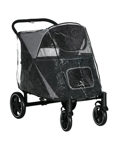 PawHut 4 Wheel Pet Stroller with Rain Cover for Medium and Large Dogs - Black