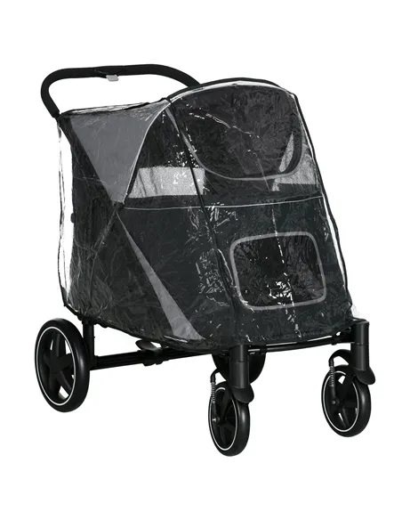 PawHut 4 Wheel Pet Stroller with Rain Cover for Medium and Large Dogs - Black