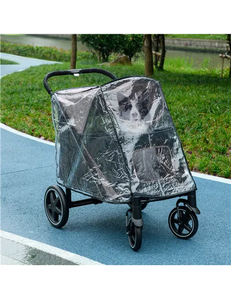 PawHut 4 Wheel Pet Stroller with Rain Cover for Medium and Large Dogs - Black