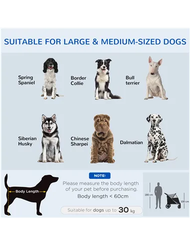 PawHut 4 Wheel Pet Stroller with Rain Cover for Medium and Large Dogs - Black