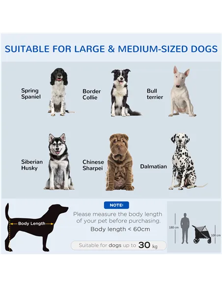 PawHut 4 Wheel Pet Stroller with Rain Cover for Medium and Large Dogs - Black