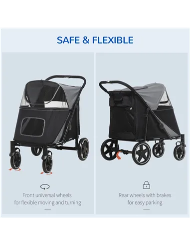 PawHut 4 Wheel Pet Stroller with Rain Cover for Medium and Large Dogs - Black