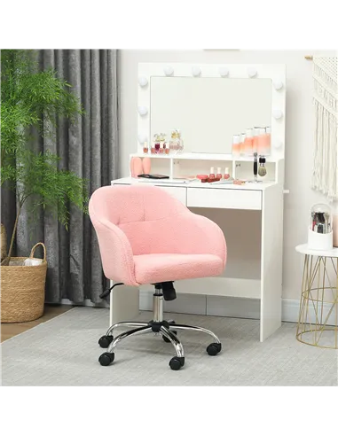 HOMCOM 46-56 cm Teddy Fleece Office Chair - Pink