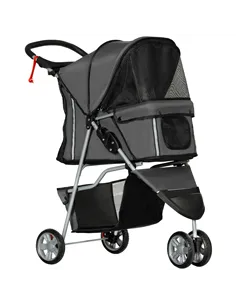 PawHut 3 Wheel Pet Stroller for Small and Miniature Dogs, Charcoal Grey
